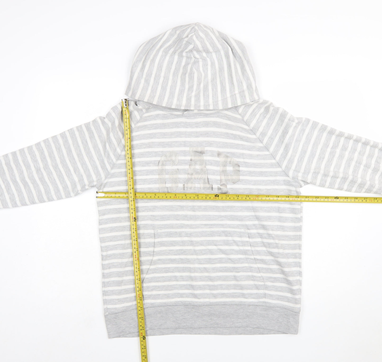 GAP Women Grey Striped Pullover Hoodie Size M Cotton Blend Casual