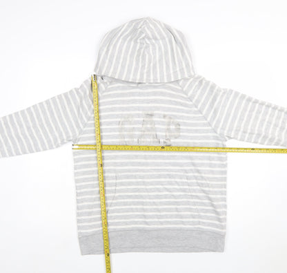 GAP Women Grey Striped Pullover Hoodie Size M Cotton Blend Casual