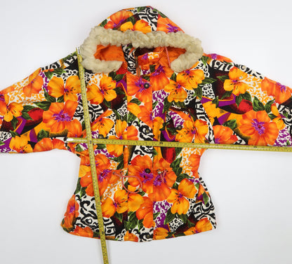 Yamaha Womens Multicoloured Floral Puffer Jacket M Hooded Vintage