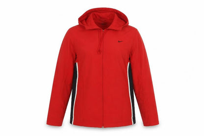 Nike Women Red Hooded Windbreaker Jacket L Lightweight Full Zip