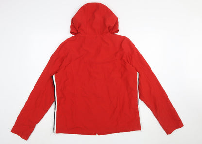 Nike Women Red Hooded Windbreaker Jacket L Lightweight Full Zip