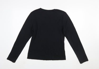 Tommy Hilfiger Women's Black Long Sleeve Cotton Crew Neck T-Shirt M