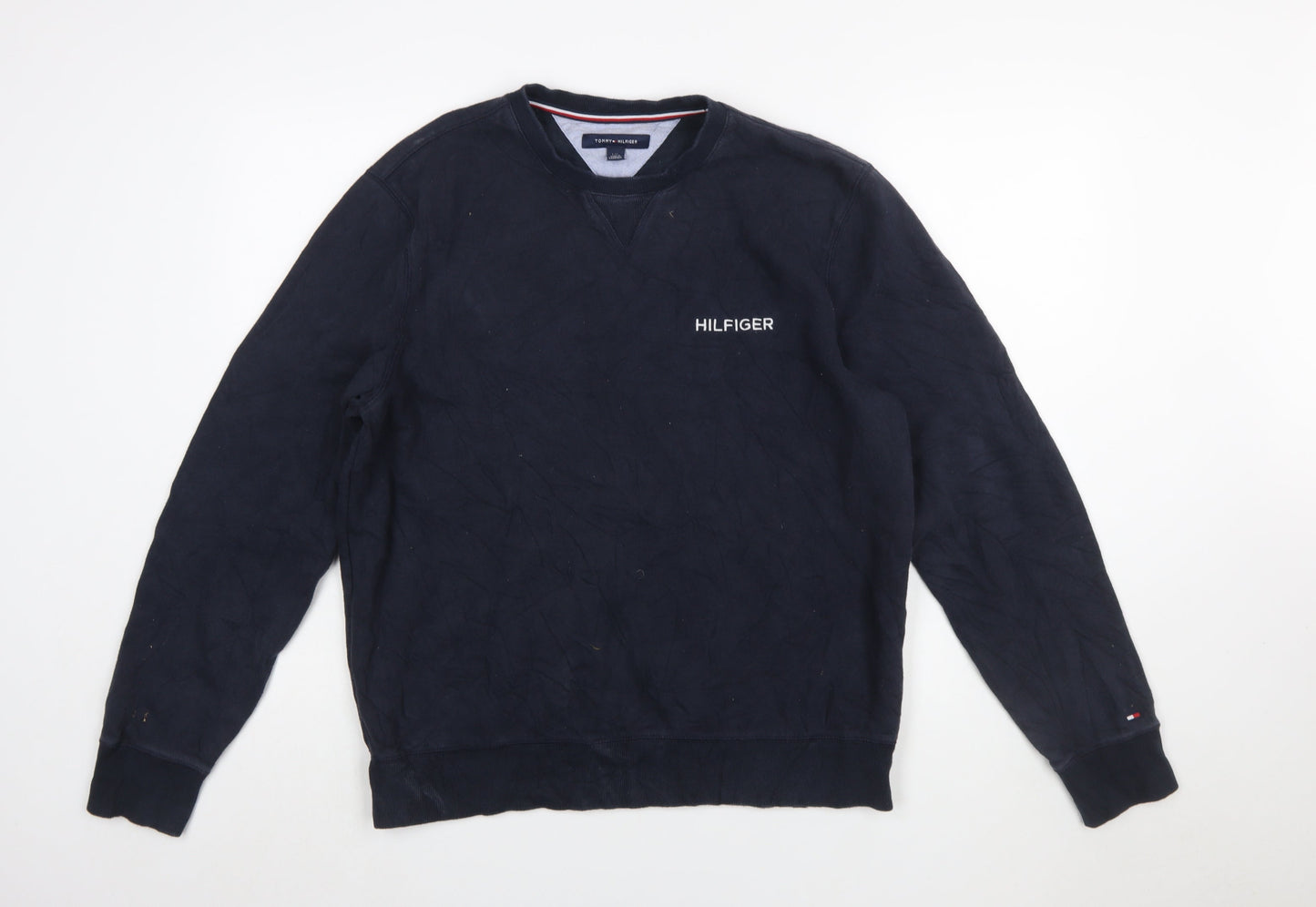 Tommy Hilfiger Men’s Navy Blue Logo Crew Neck Sweatshirt L