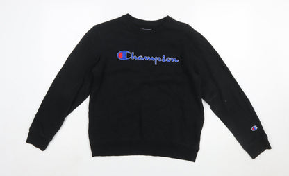 Champion Boys Black Pullover Sweatshirt L Logo Fleece Crew Neck