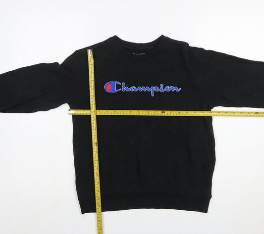 Champion Boys Black Pullover Sweatshirt L Logo Fleece Crew Neck