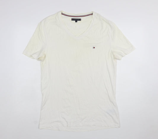 Tommy Hilfiger Men's Ivory V-Neck Short Sleeve Cotton T-Shirt L