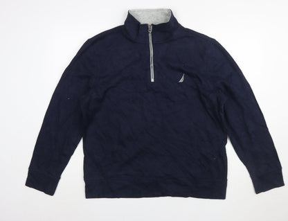 Nautica Men's Blue 1/4 Zip Mock Neck Pullover Sweatshirt L