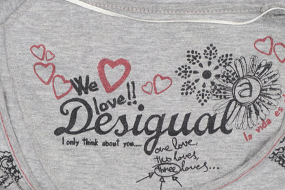 Desigual Womens Grey Floral Print Short Sleeve T-Shirt Size S