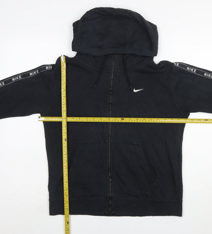 Nike Women Black Full Zip Hoodie Small Hooded Logo Tape Design