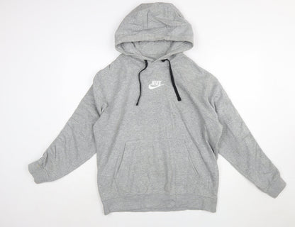 Nike Women Grey Pullover Hoodie Size M Logo Embroidered Sweatshirt