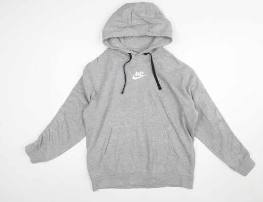 Nike Women Grey Pullover Hoodie Size M Logo Embroidered Sweatshirt