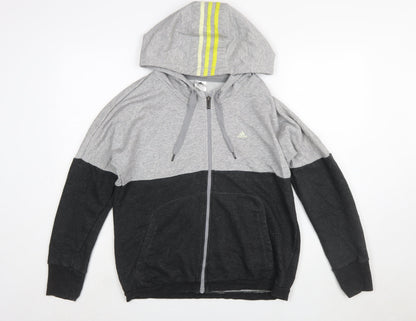 Adidas Womens Grey Black Full Zip Hoodie Size M 12-14 Colourblock