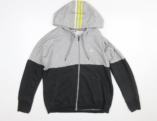 Adidas Womens Grey Black Full Zip Hoodie Size M 12-14 Colourblock