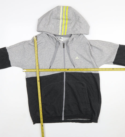 Adidas Womens Grey Black Full Zip Hoodie Size M 12-14 Colourblock