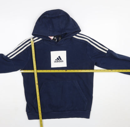 Adidas Boys Navy Blue Pullover Hoodie 13-14 Years Cotton Blend