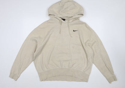 Nike Women Beige Pullover Hoodie M Cotton Blend Casual Sportswear