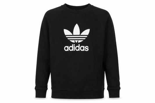 Front view of Adidas Men's Black Small Pullover Crew Neck Logo Sweatshirt