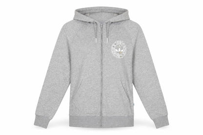 Front view of Adidas Originals Women's Grey Full Zip Hoodie, size 10, Cotton Blend
