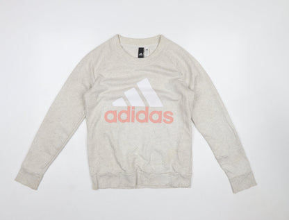 Adidas Women Beige Crew Neck Pullover Sweatshirt Size 8 Cotton Blend