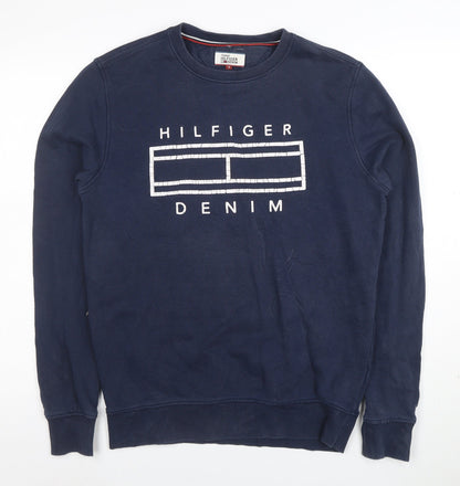 Tommy Hilfiger Men Blue S Pullover Crew Neck Graphic Sweatshirt