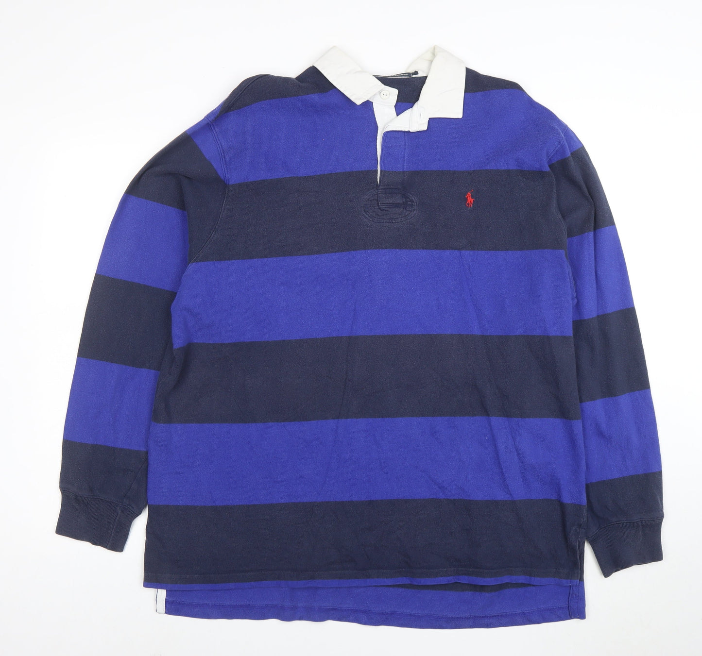 Polo Ralph Lauren Men's Blue & Navy Long Sleeve Rugby Polo L 100% Cotton