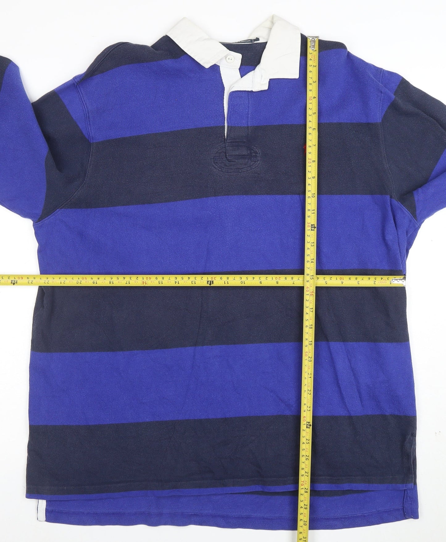 Polo Ralph Lauren Men's Blue & Navy Long Sleeve Rugby Polo L 100% Cotton