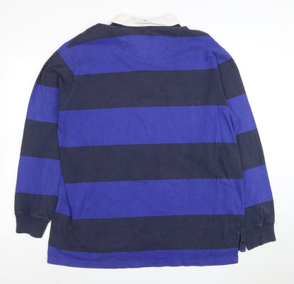 Polo Ralph Lauren Men's Blue & Navy Long Sleeve Rugby Polo L 100% Cotton