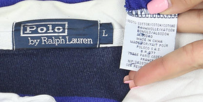Polo Ralph Lauren Men's Blue & Navy Long Sleeve Rugby Polo L 100% Cotton
