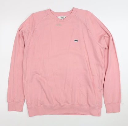 Lee Women Pink Cotton Regular Fit Crew Neck Sweatshirt L