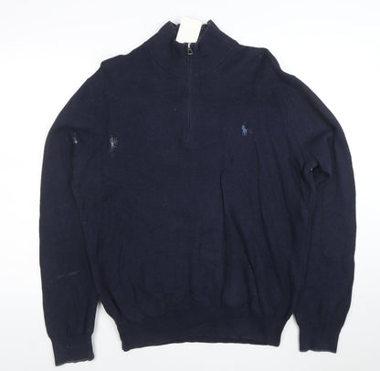 Polo Ralph Lauren Men's Blue L Half Zip Cotton Jumper
