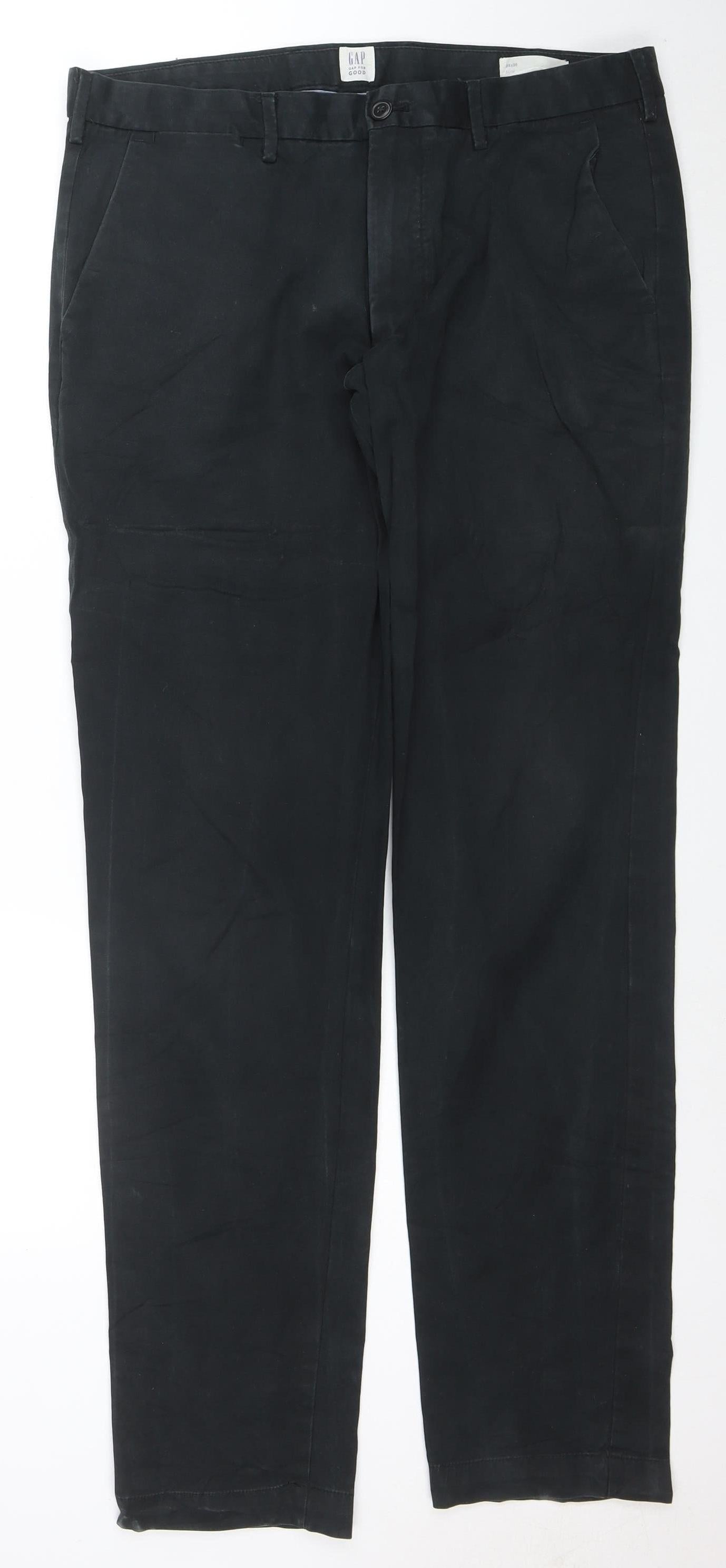 GAP Men's Black Slim Fit Chino Trousers 36x36 Cotton Stretch