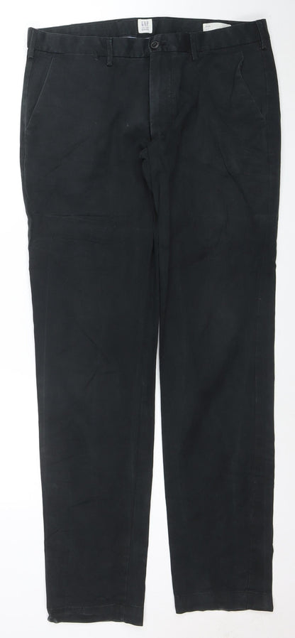 GAP Men's Black Slim Fit Chino Trousers 36x36 Cotton Stretch