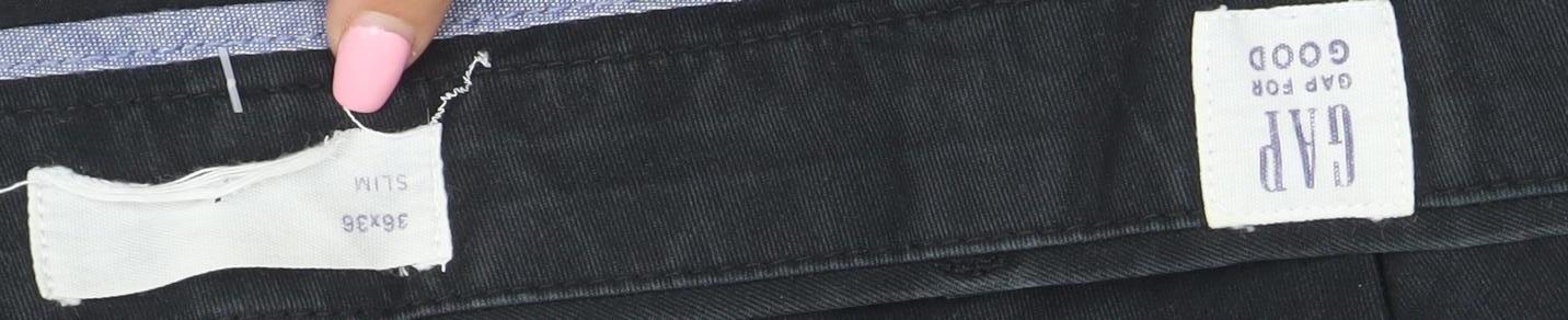 GAP Men's Black Slim Fit Chino Trousers 36x36 Cotton Stretch