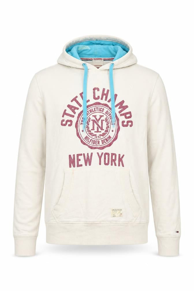 Tommy Hilfiger Mens Beige Hoodie S Pullover Graphic Print New York