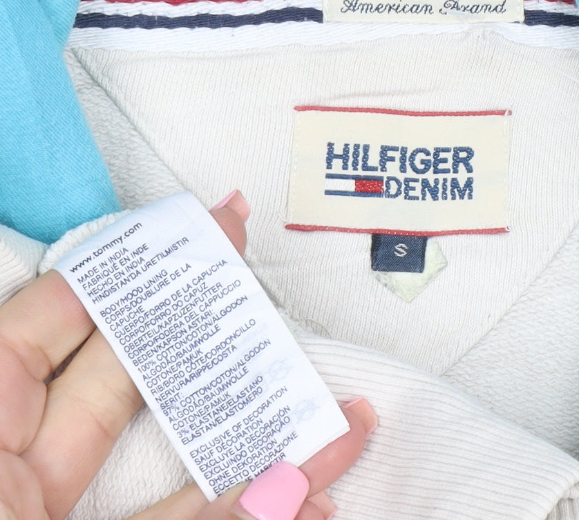 Tommy Hilfiger Mens Beige Hoodie S Pullover Graphic Print New York