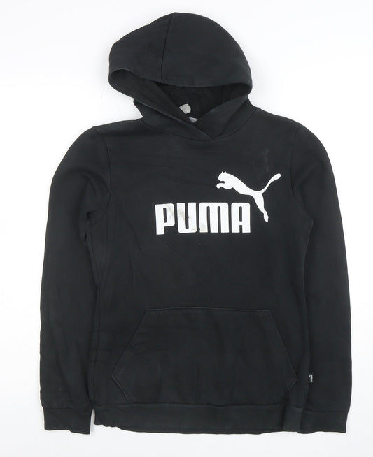 Puma Boys Black Pullover Hoodie Size 14 Years Cotton Blend Logo Print