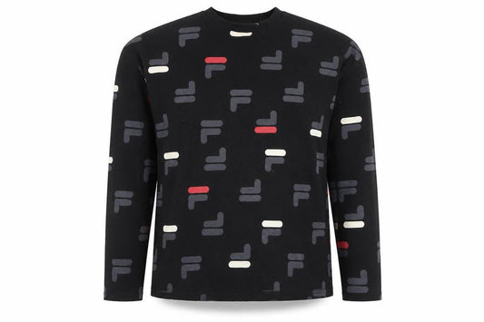 Front view of Fila women’s black small logo print crew neck pullover sweatshirt