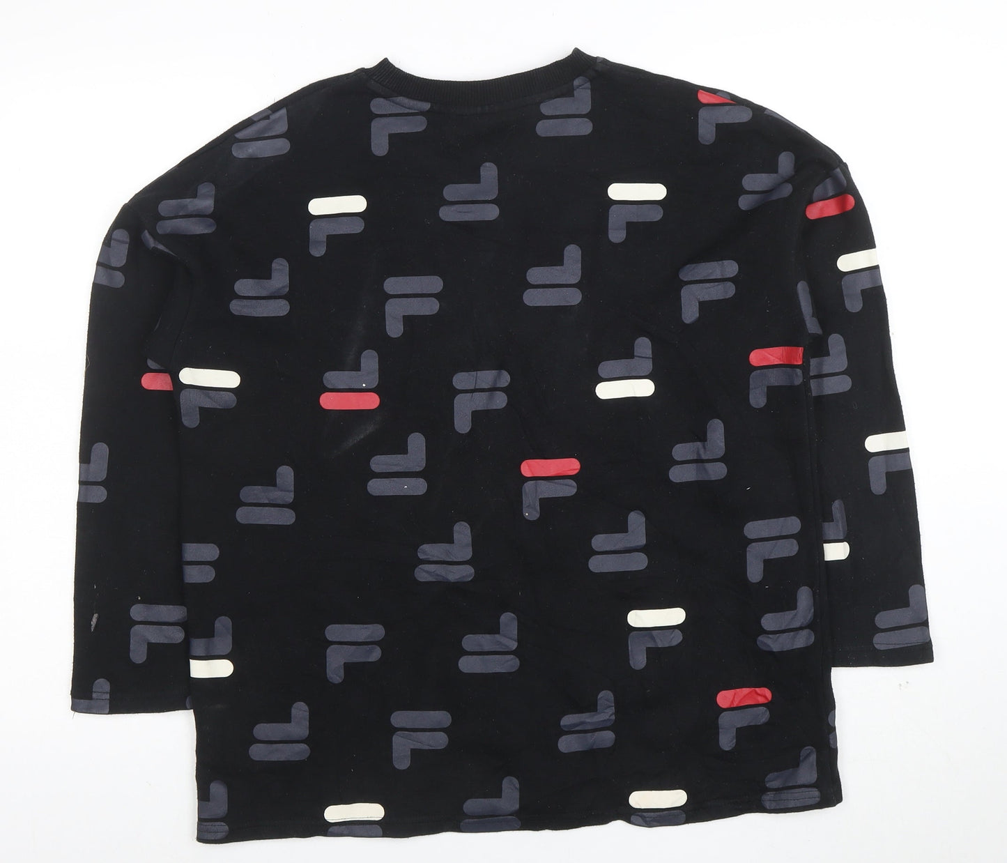 FILA Womens Black Small Logo Print Crew Neck Pullover Sweatshirt