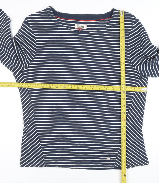Tommy Hilfiger Denim Women's Blue Striped Long Sleeve Cotton T-Shirt M