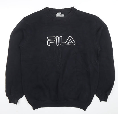 FILA Mens Black Pullover Sweatshirt L Logo Crew Neck Sportswear