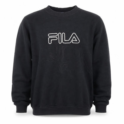 Fila Mens Black Pullover Sweatshirt L Logo Crew Neck Sportswear