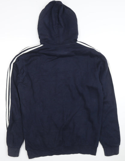 Adidas Mens Navy Hoodie Size M Cotton Blend Pullover Three Stripe