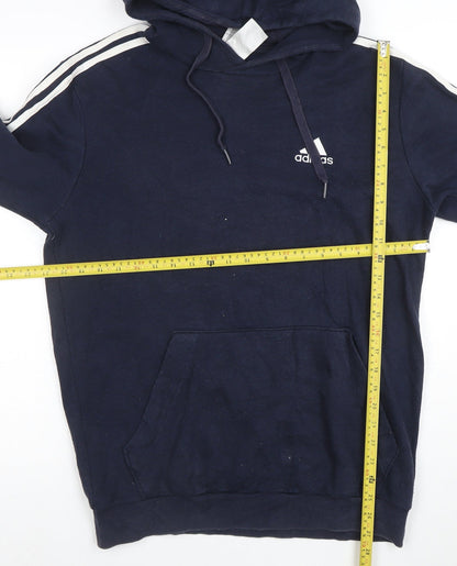 Adidas Mens Navy Hoodie Size M Cotton Blend Pullover Three Stripe