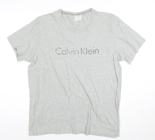 Calvin Klein Men's Grey Logo Crew Neck Cotton T-Shirt Size M