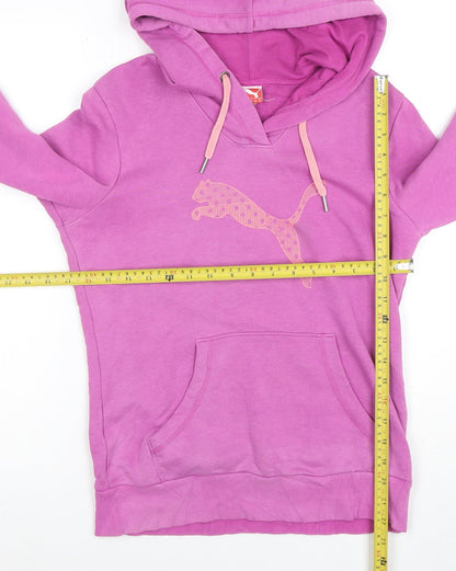 Puma Womens Pink Pullover Hoodie Size 10 Cotton Blend Logo Design