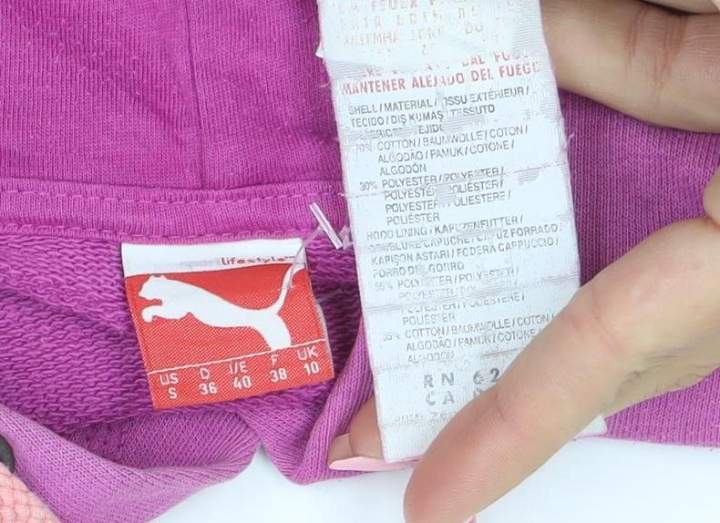 Puma Womens Pink Pullover Hoodie Size 10 Cotton Blend Logo Design