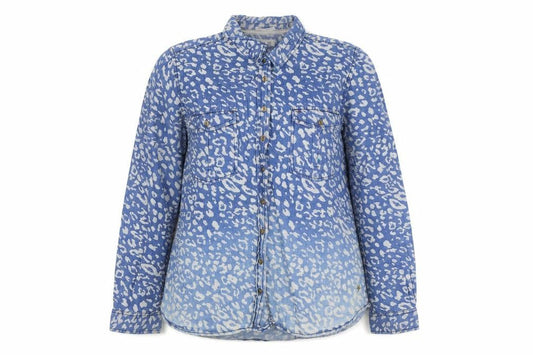 Tommy Hilfiger Women Blue Animal Print Denim Button-Up Shirt XL
