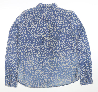 Tommy Hilfiger Women Blue Animal Print Denim Button-Up Shirt XL