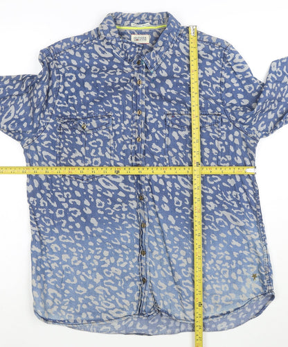 Tommy Hilfiger Women Blue Animal Print Denim Button-Up Shirt XL
