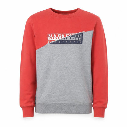 Napapijri Boys Red Grey Pullover Sweatshirt Size 12 Cotton Blend Logo Graphic